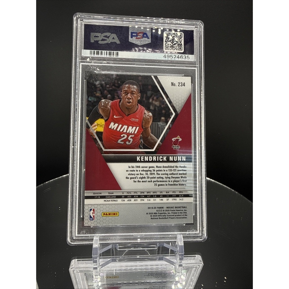 2019-20 Panini Mosaic Kendrick Nunn RC Rookie #234 PSA‎ 9 MINT HEAT - Picture 2 of 2